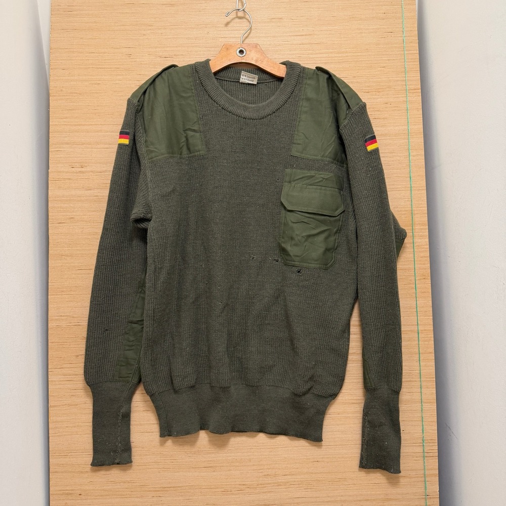 Feuchter Ringelai German Army Wool Commando Sweater Olive Drab Green Size 54/48